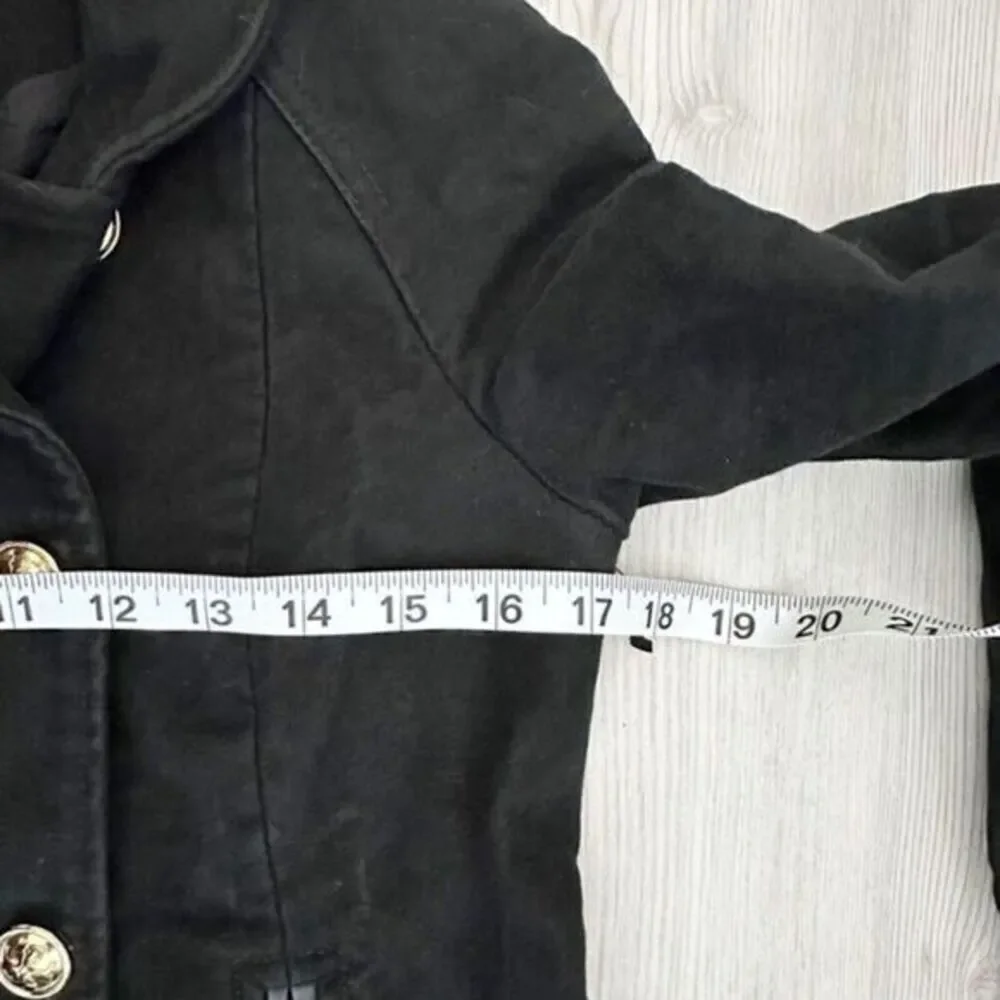 Tory Burch Double Breasted Buckle Accent Leather‎ Trim Military Jacket Black 2